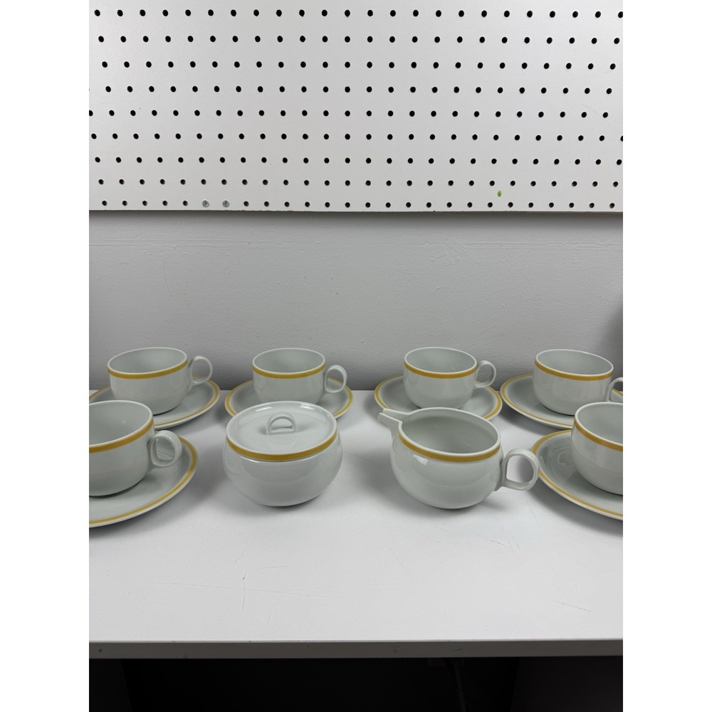 Vtg Vista Alegre Block VA Disco Tea Set Portugal 6 Cups Saucers Cream Sugar MCM - Picture 2 of 16